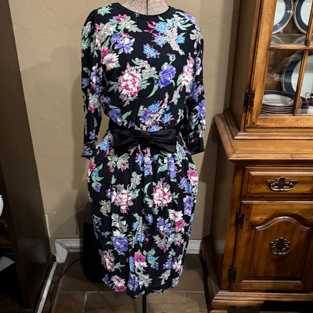 Lanz Originals Floral Long Sleeve Dress with Bow